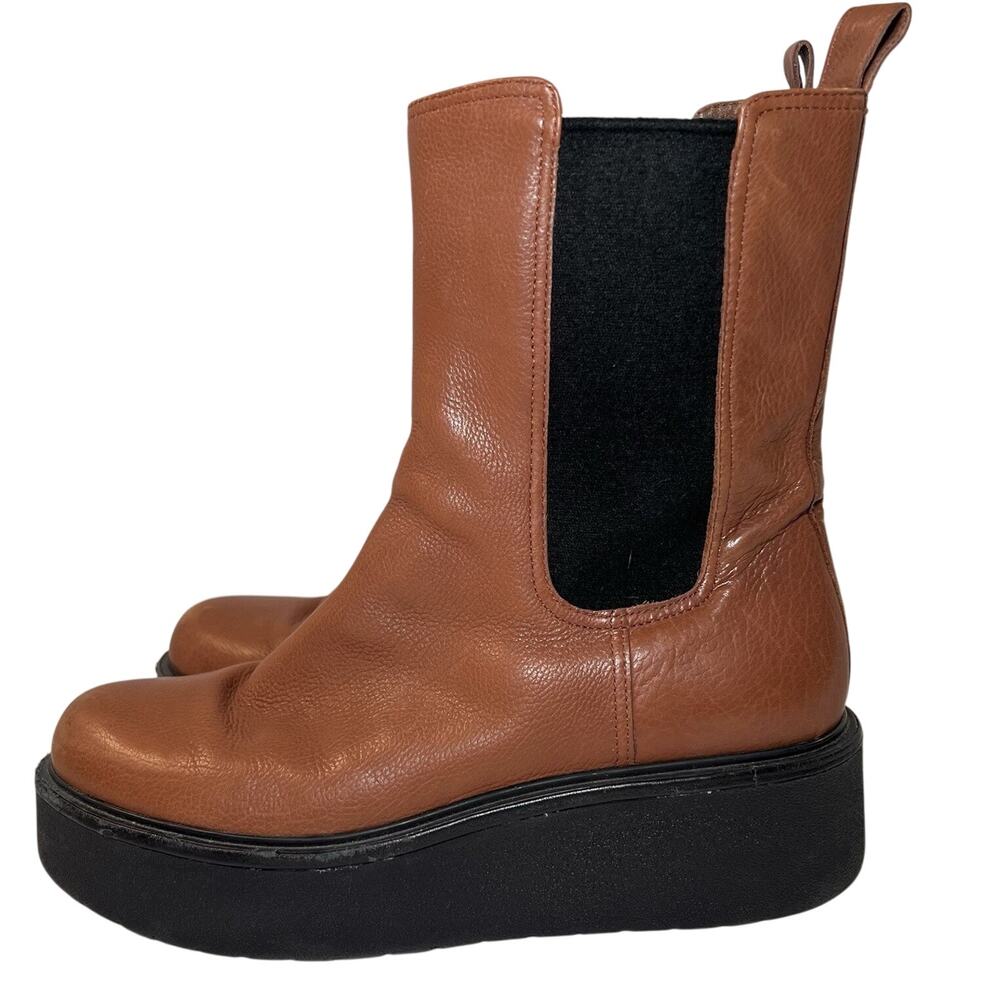 Vince Brinton Leather Boots Womens Size 9.5 Brown Leather Chelsea Platform Y2K